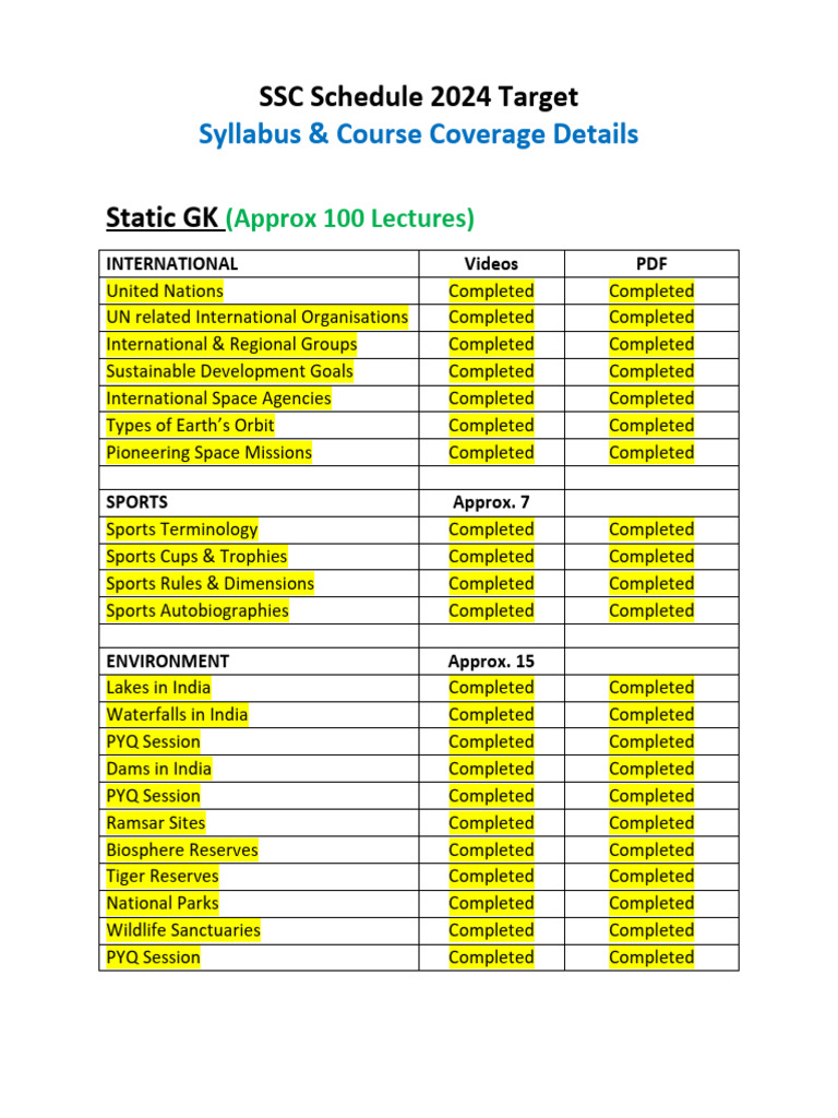 001) SSC Static Schedule - 2024 Target_241215_225510 | PDF