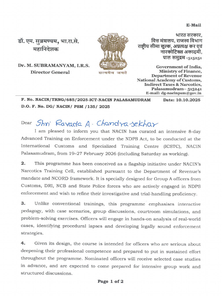 NACIN DG DO Letter Dated 10102025 to DGP Kerala (1) | PDF