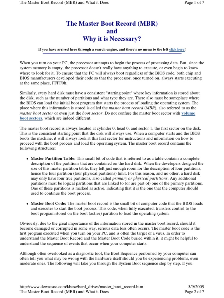 Master Boot Record | PDF | Bios | Booting