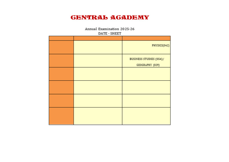 Ix & Xi Annual Exam Date Sheet 2025-26 | PDF