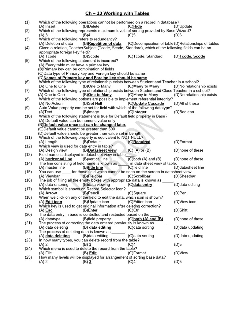 Unit-10 Working With Tables | PDF | Computing | Databases