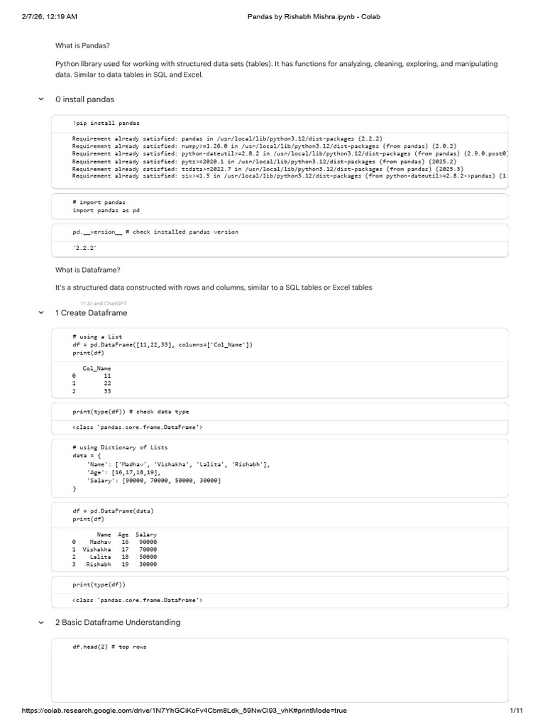 Pandas by Rishabh Mishra - Ipynb - Colab | PDF | Computer Programming ...