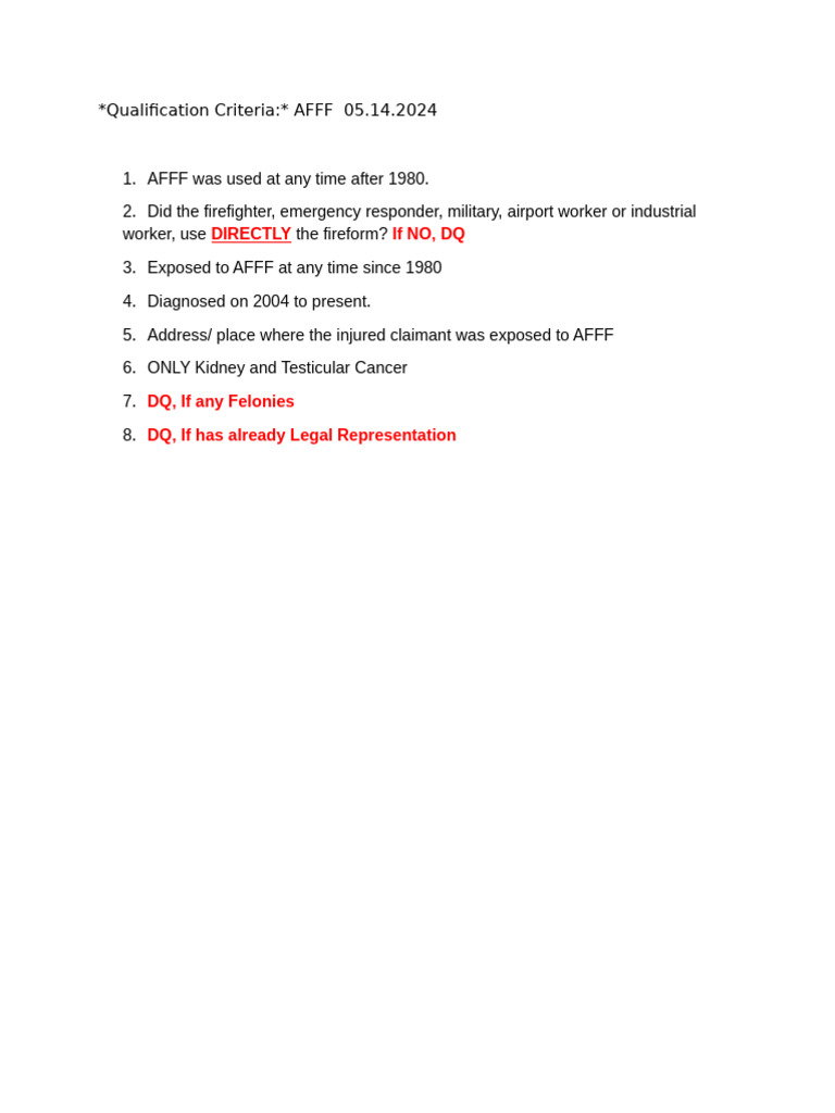 AFFF Criteria 05.14.2024 | PDF