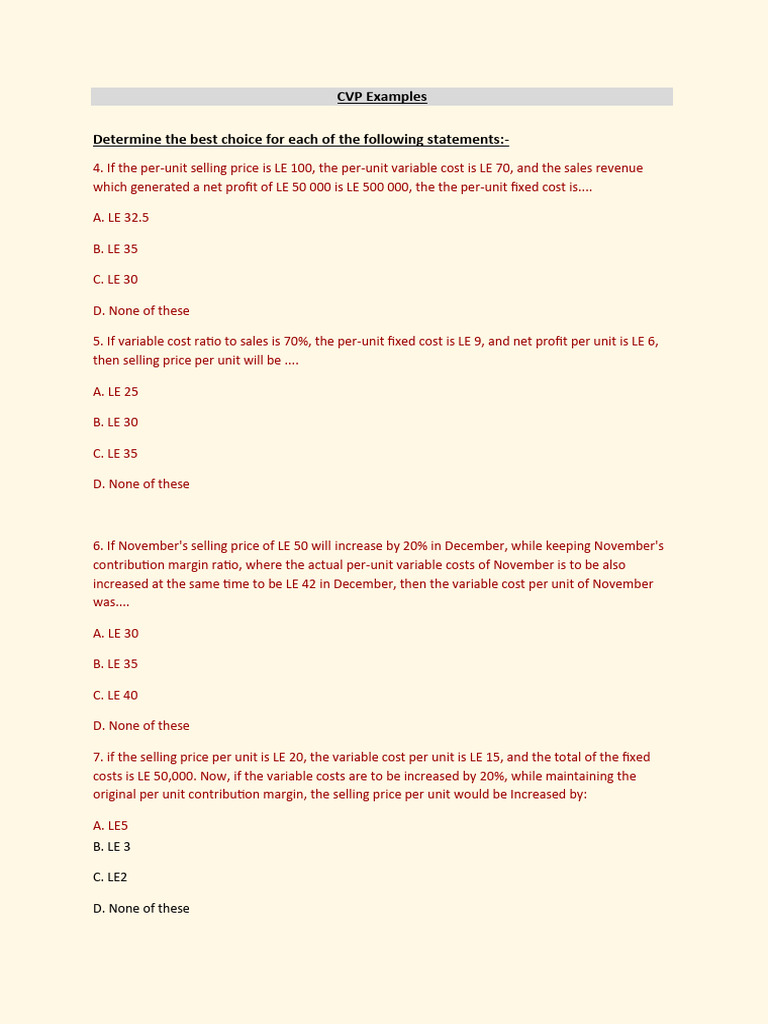 Last Update CVP Examples | PDF | Microeconomics | Business Economics