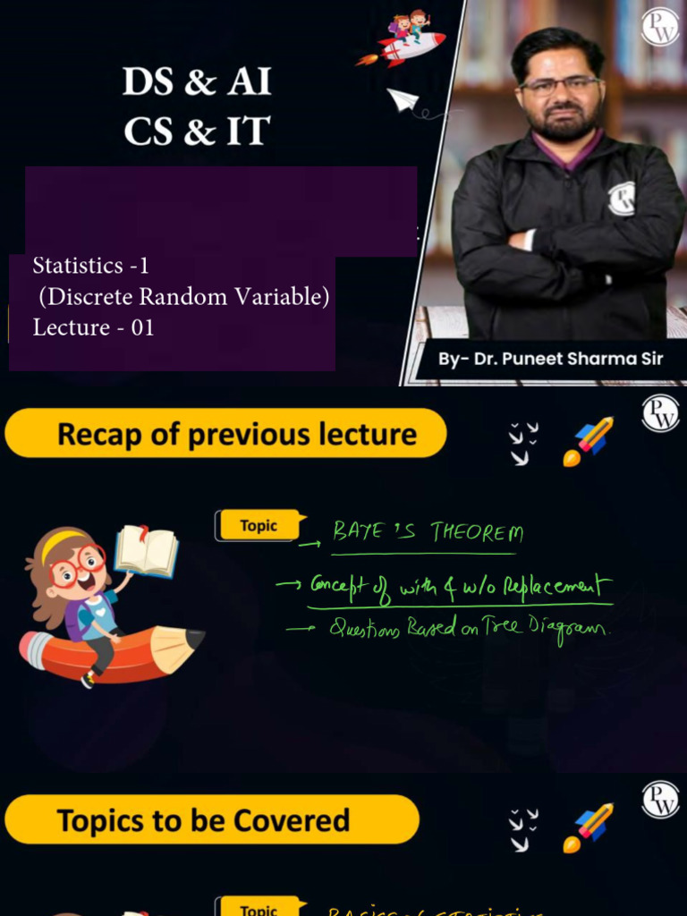 13 Statistics -1 (Discrete Random Variable) 01 Class Notes | PDF