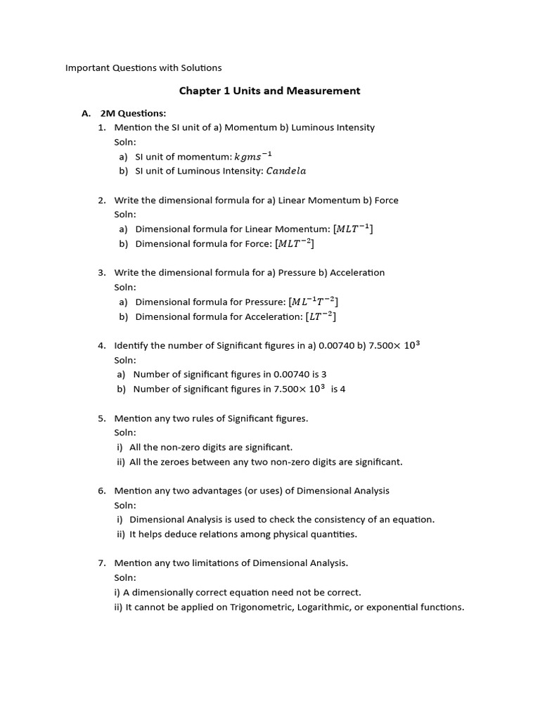 Important Questions With Solutions - First Quarterly | PDF | Force ...