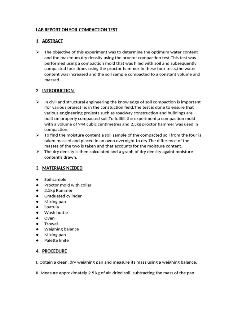 Lab Report On Soil Compaction Test | PDF | Density | Soil