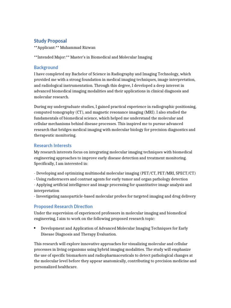 Study Proposal Biomedical and Molecular Imaging | PDF | Medical Imaging ...