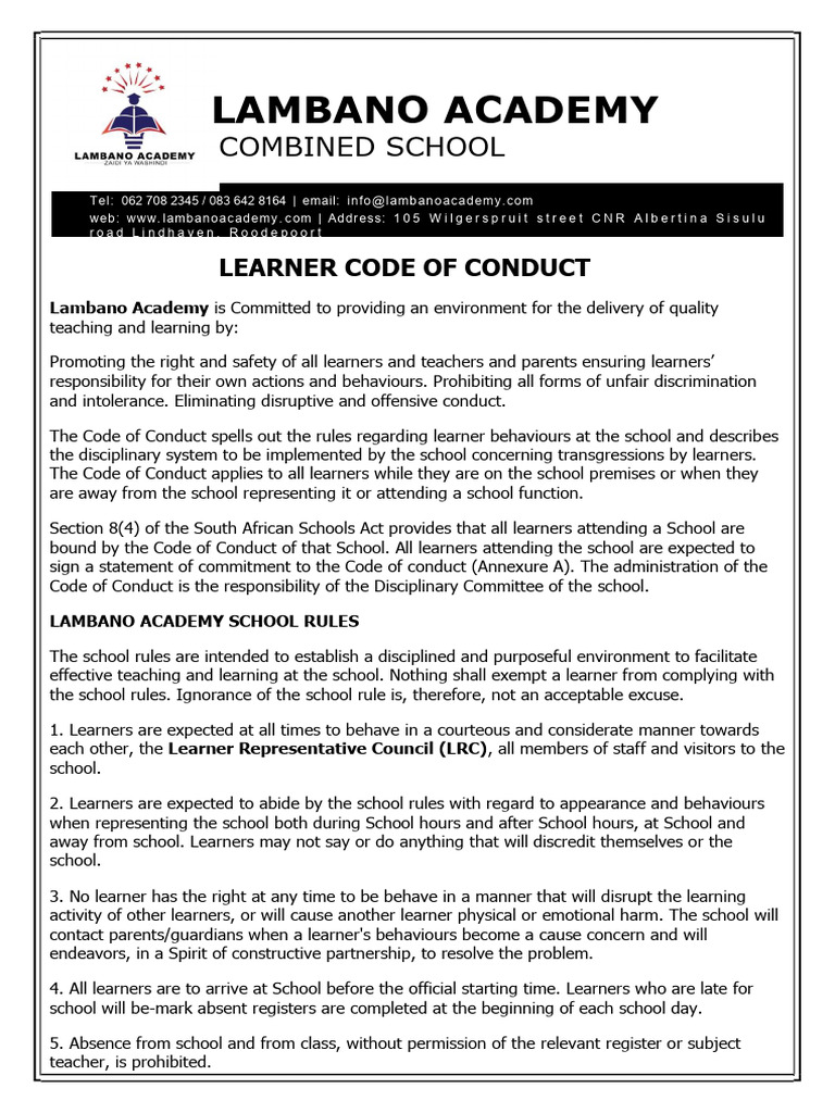 Learner Code of Conduct | PDF | Learning | Freedom Of Religion