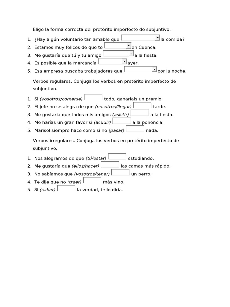 Elige La Forma Correcta Del Pretérito Imperfecto de Subjuntivo | PDF