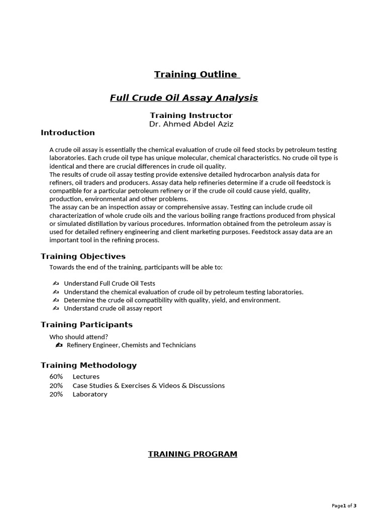Crude Oil Assay Analysis Course | PDF | Oil Refinery | Petroleum