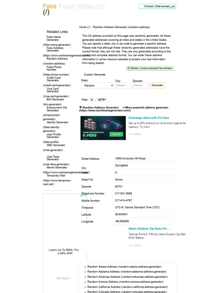 Random Address Generator - Fake Person Generator | PDF | Zip Code ...