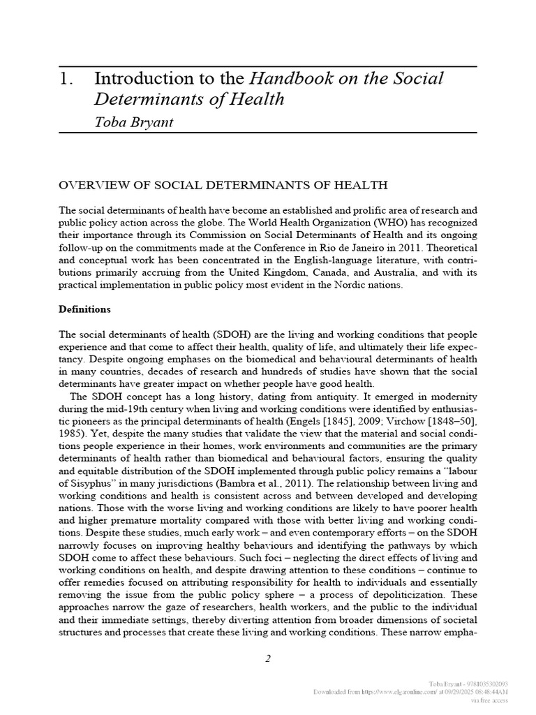 Introduction To The Handbook On The Social Determinants of Health | PDF ...