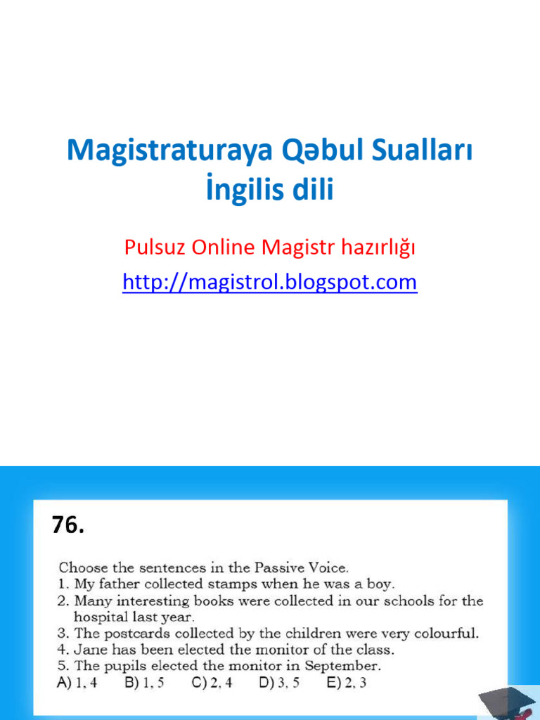 Magistratura Qebul Sualları (Ingilis Dili) | PDF