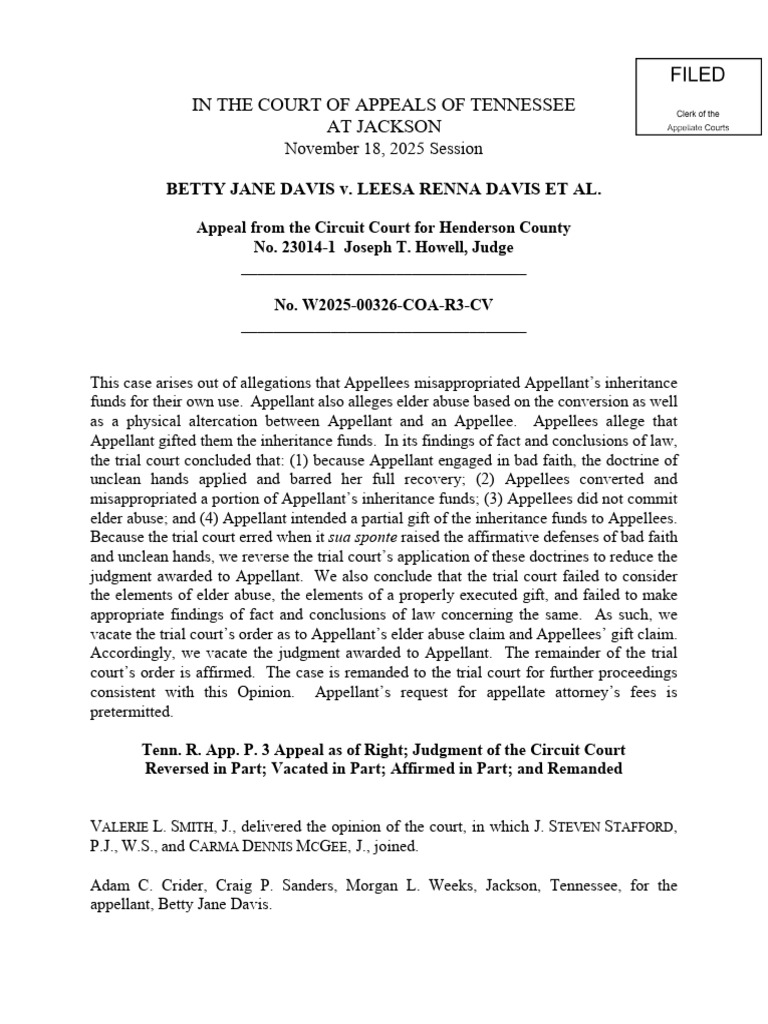 Davis Betty Jane Op N | PDF | Appeal | Urinary Tract Infection