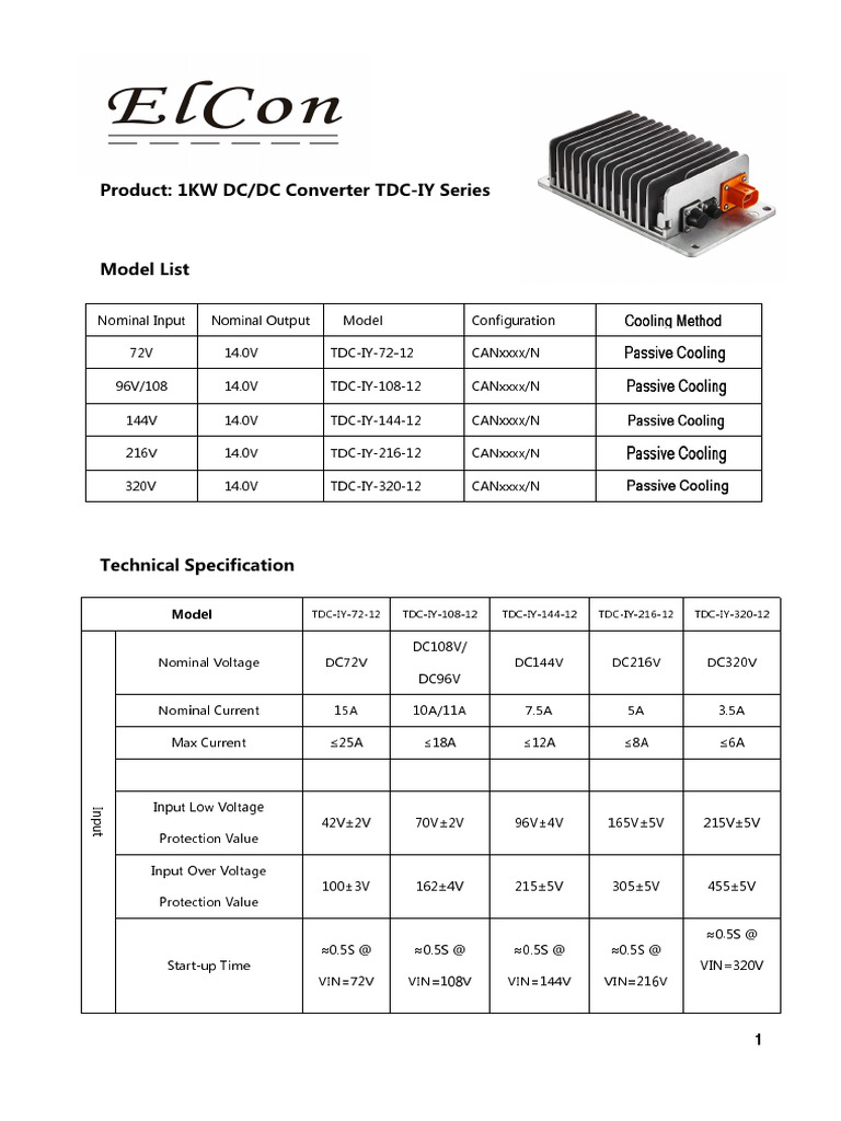 Elcon TDC Iy 1kw DC DC New | PDF | Power (Physics) | Electrical Components