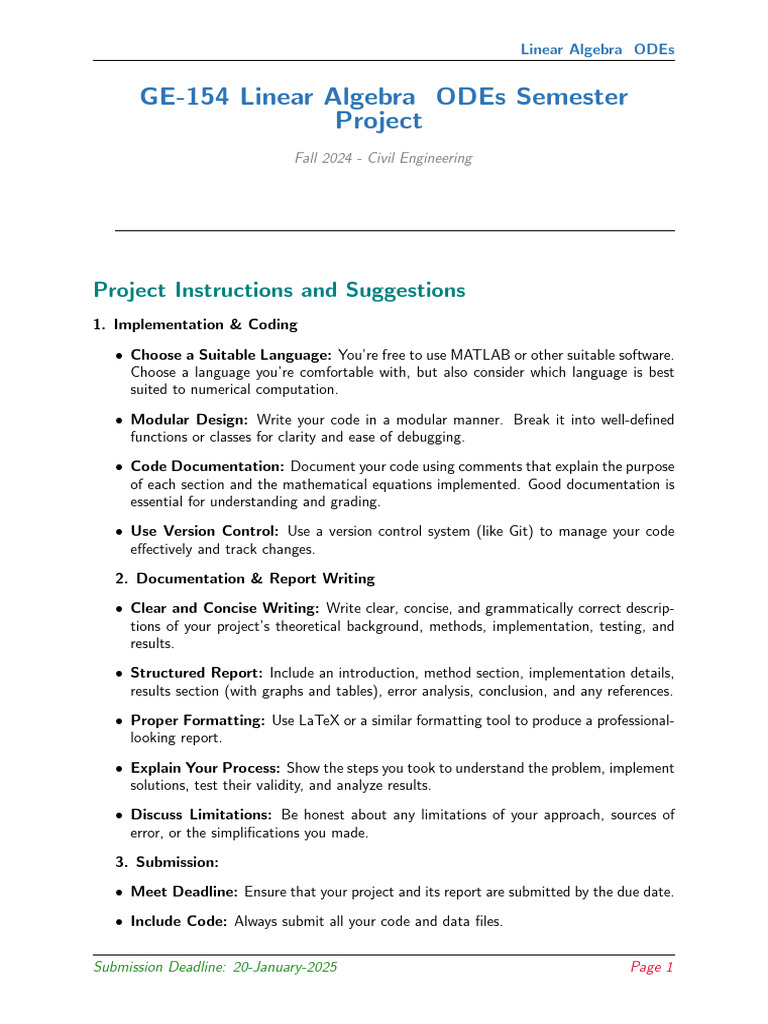 GE-154 Linear Algebra ODEs Semester Project | PDF | Differential ...