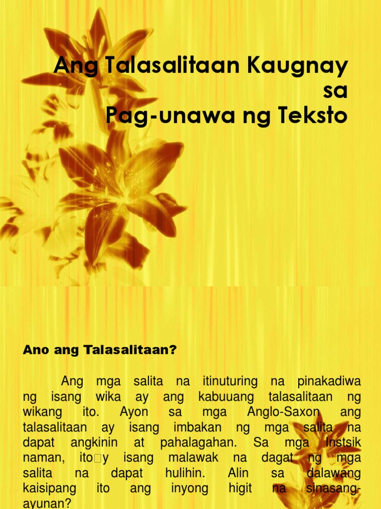 Ang Talasalitaan Kaugnay Sa Pagunawa Sa Teksto New Pdf