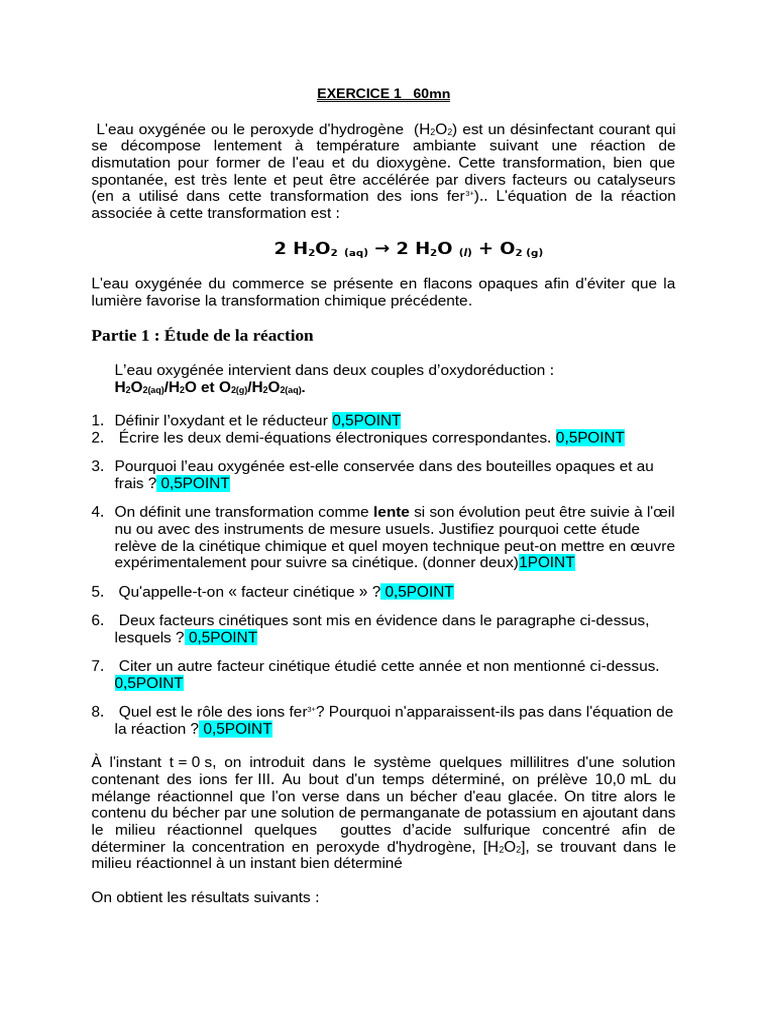 Reactif Limittant Activite 2 | PDF | Peroxyde d'hydrogène | Catalyse