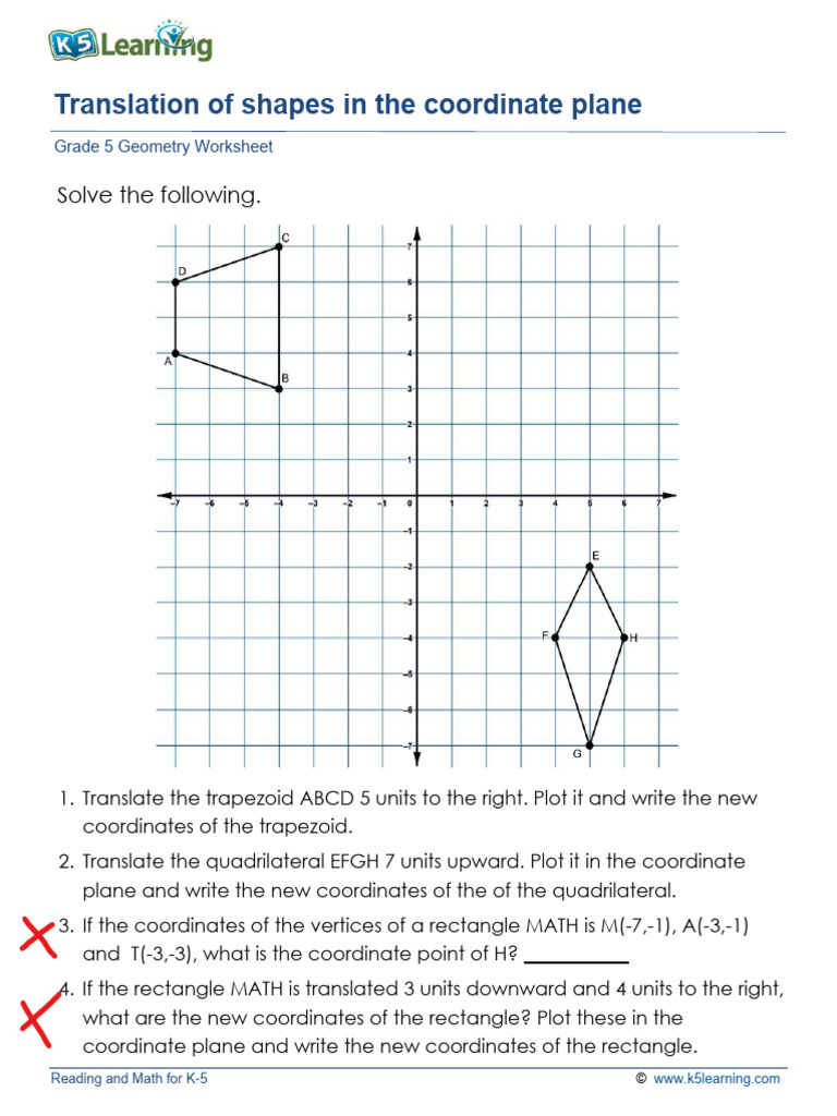 Grade 5 Translation of Shapes in The Coordinate Plane A | PDF