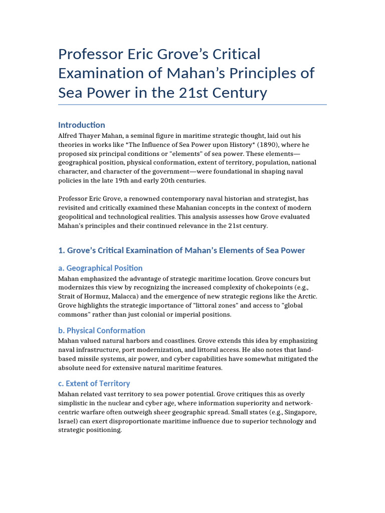 Eric Grove Vs Mahan Sea Power 21st Century | PDF | Alfred Thayer Mahan ...