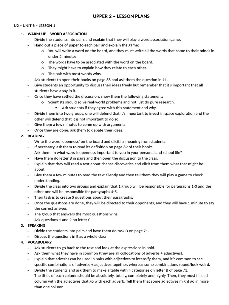 U2 - Lesson Plans | PDF | Object (Grammar) | Verb