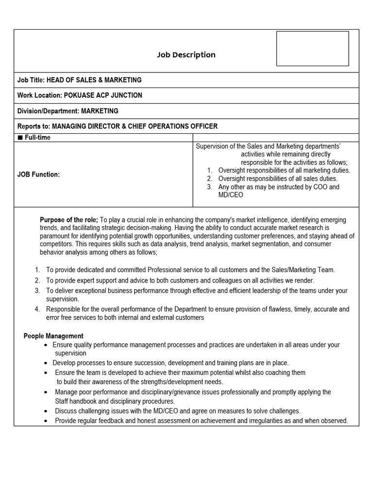 JD HEAD OF SALES MARKETIN | PDF | Marketing | Sales