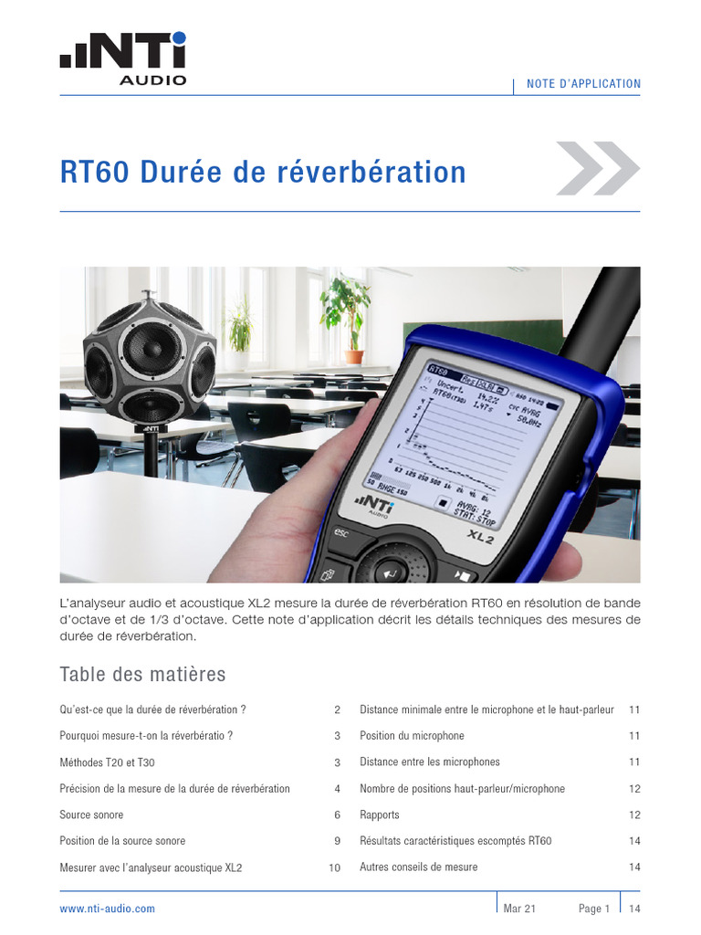 NTi Audio AppNote RT60 Duree de Reverberation | PDF | Décibel | Bruit
