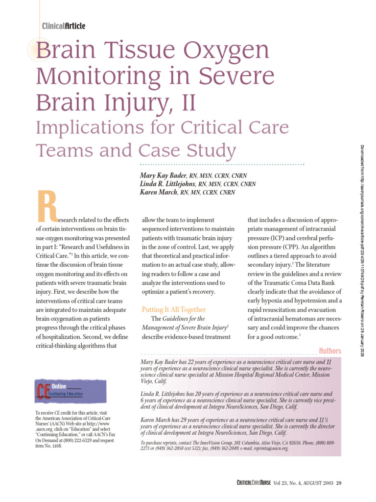 Brain Tissue Oxygen Monitoring in Severe Brain Injury, II Implications ...
