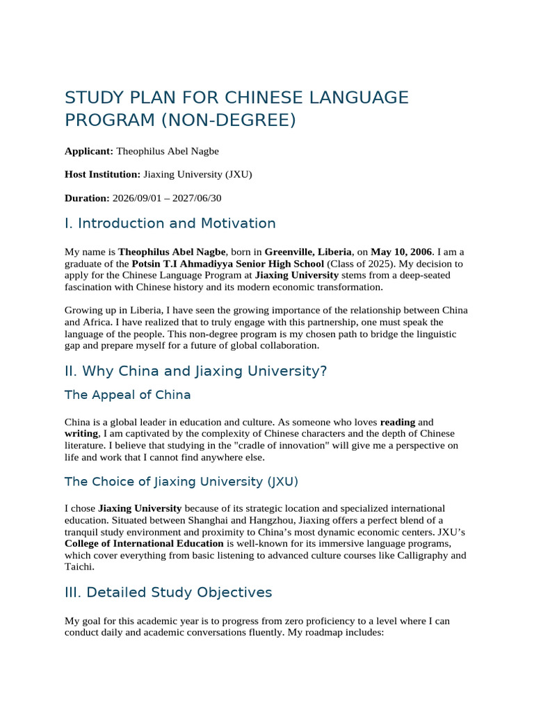 Jiaxing University Chinese Language Program (Non-Degree) - Study Plan ...