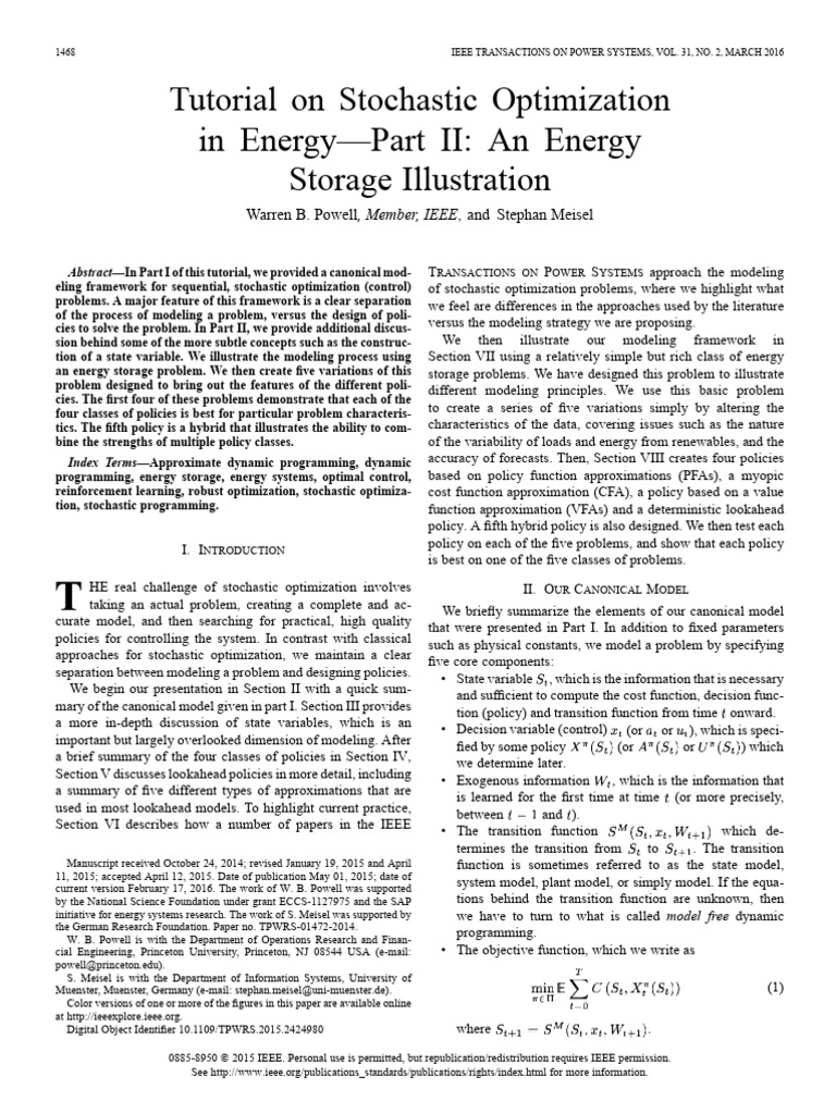 Powell Meisel - Tutorial On Stochastic Optimization in Energy Part II ...