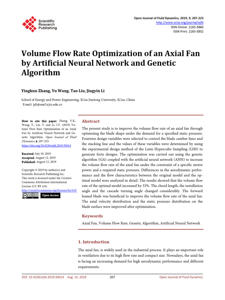 Volume Flow Rate Optimization of An Axial Fan by Artificial Neural ...
