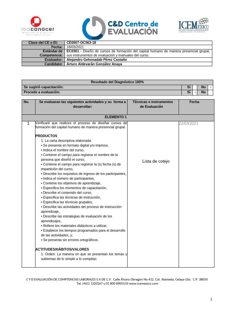 Plan de Evaluacion EC0301 | PDF | Evaluación | Aprendizaje