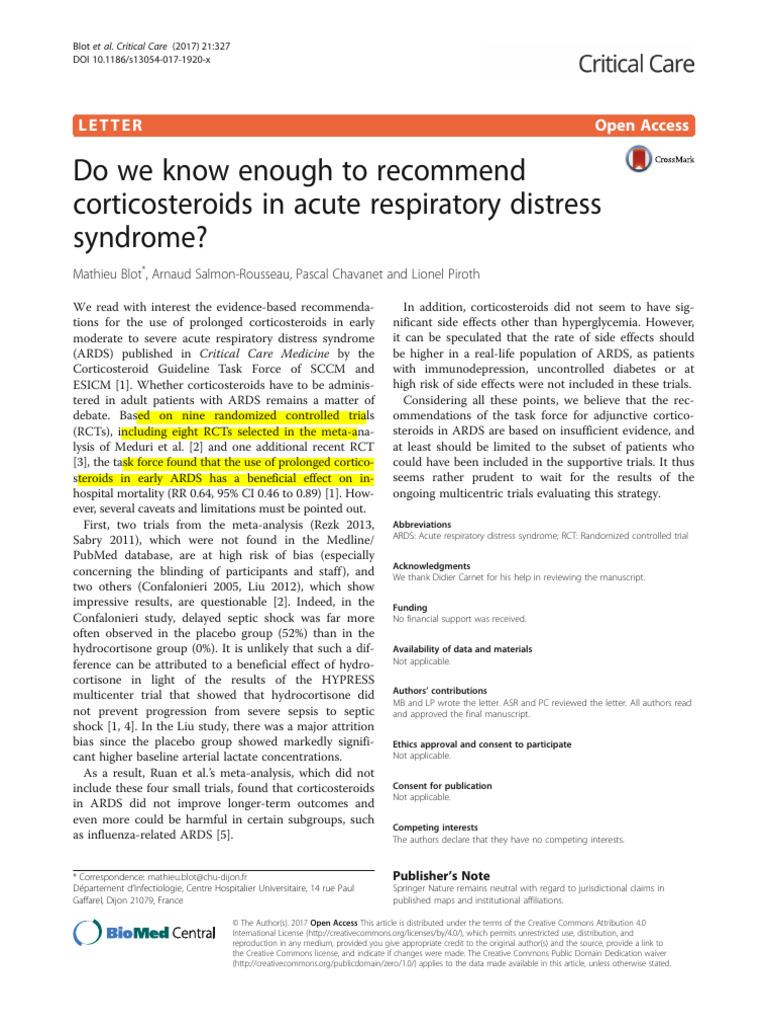 Corticosteroids in ARDS Editorial CritCare2017 | PDF | Randomized ...