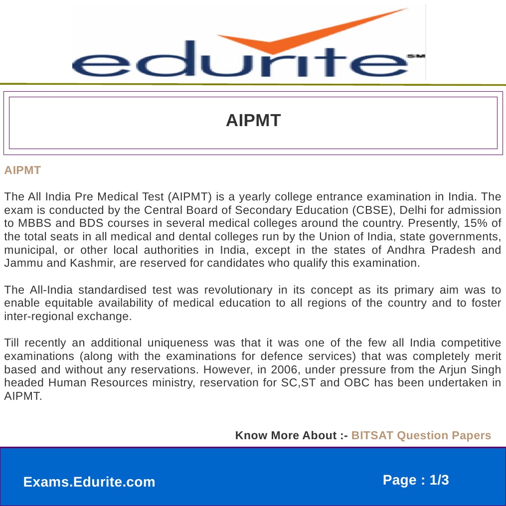 Aipmt: Page: 1/3 | PDF