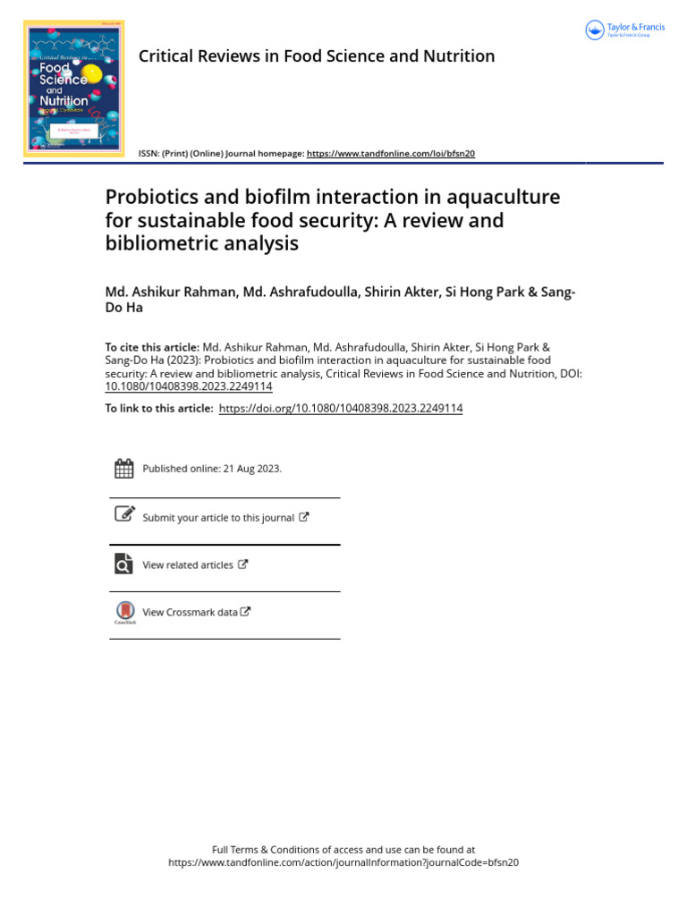 Probiotics and Biofilm Interaction in Aquaculture For Sustainable Food ...