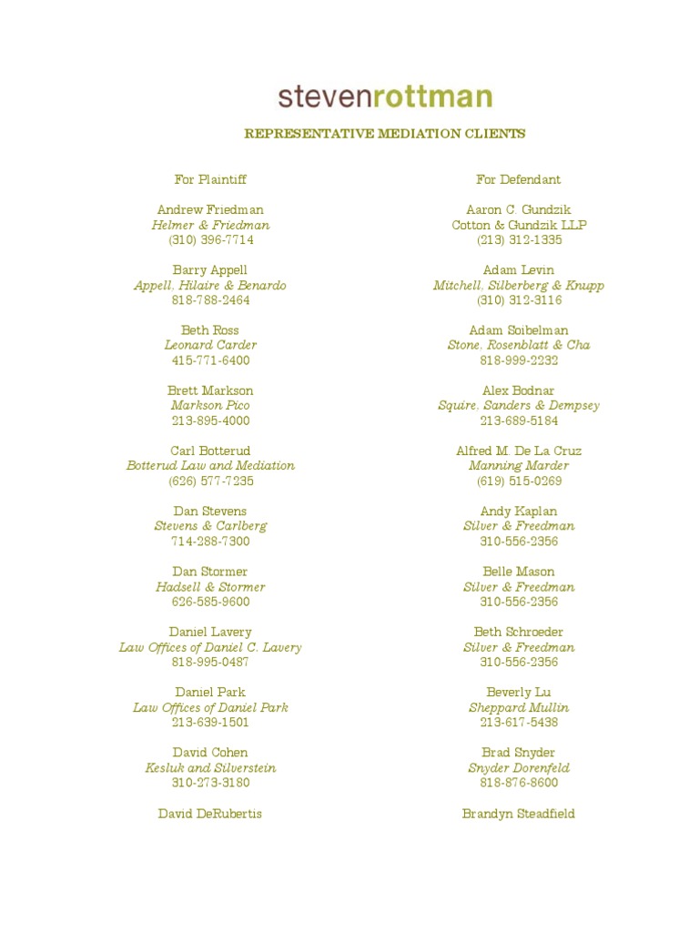 Representative Mediation Clients List | PDF