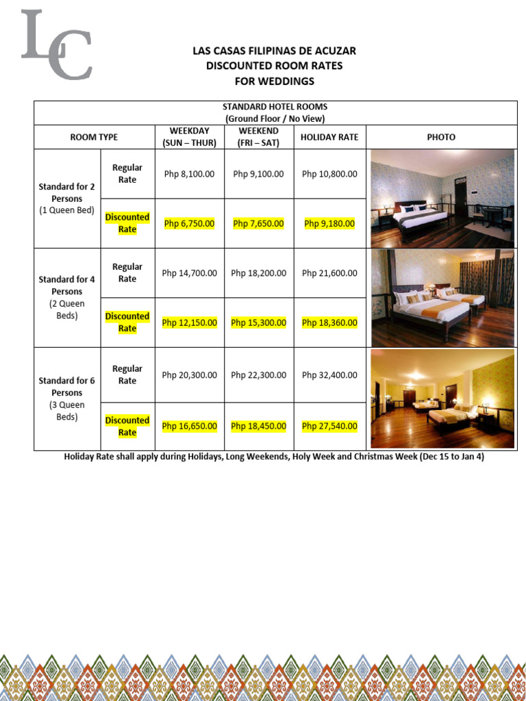 Wedding Room Rates With Photos - As of January 11, 2025 | PDF ...