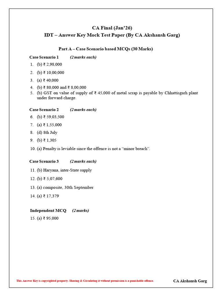 IDT AKG MTP Series 3 Answer Jan'26 | PDF | Taxes | Value Added Tax