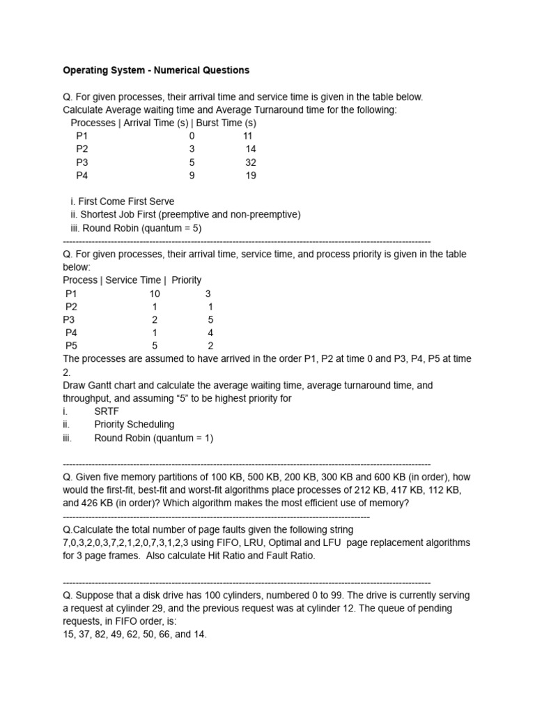 Operating System - Numerical Questions - Assignment | PDF | Scheduling ...