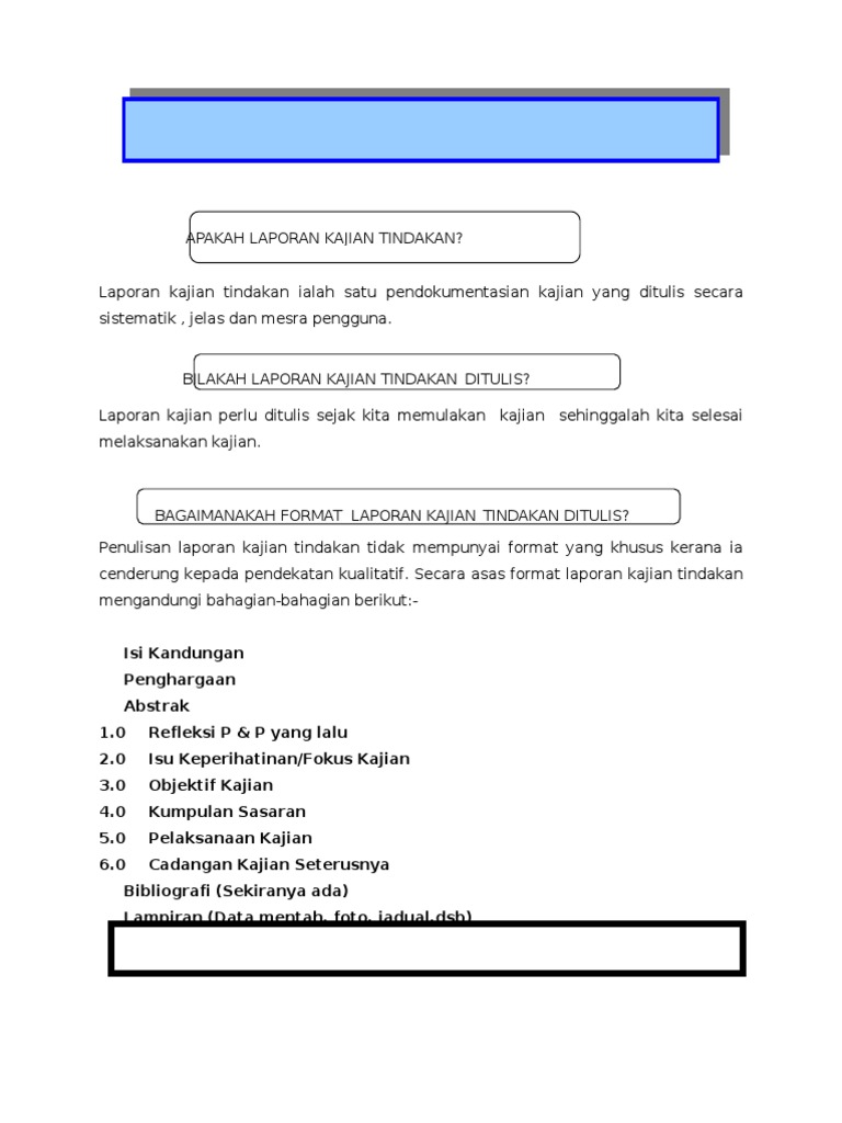 Kedudukan Nombor Muka Surat Laporan Kajian Tindakan