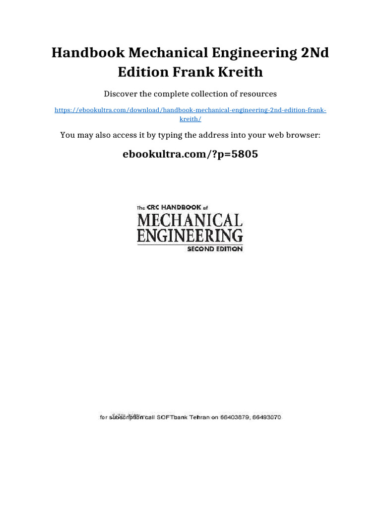Handbook MECHANICAL ENGINEERING 2nd Edition Frank Kreith Ready To Read ...