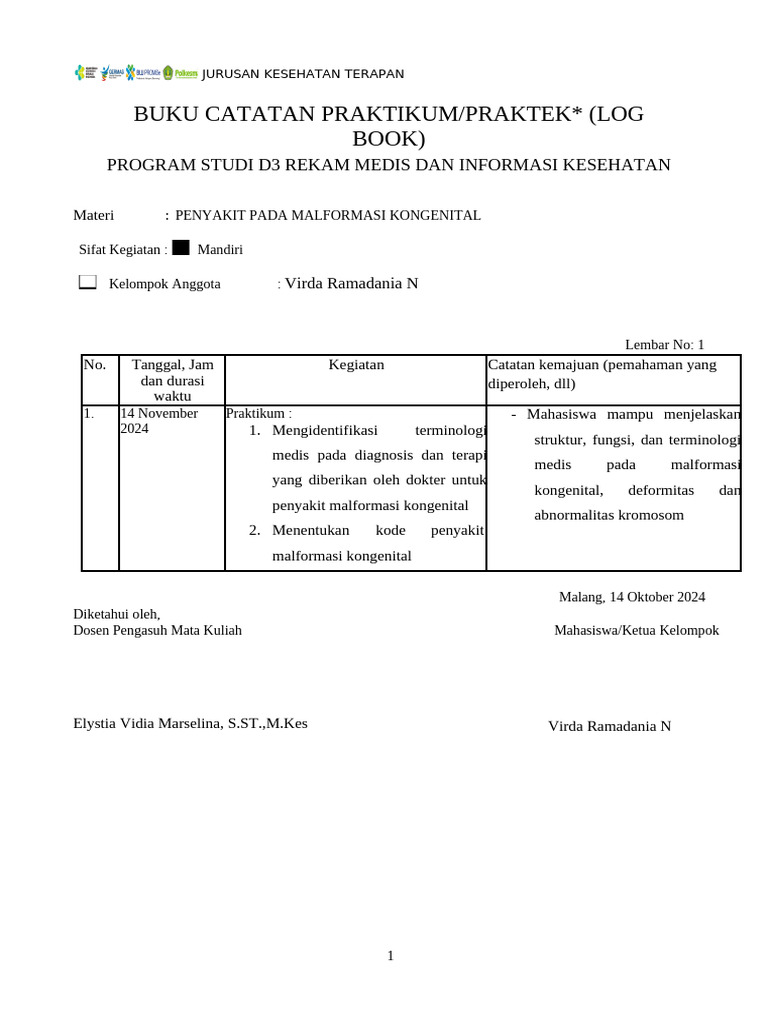 Virda Logbook Genito TM 12 | PDF