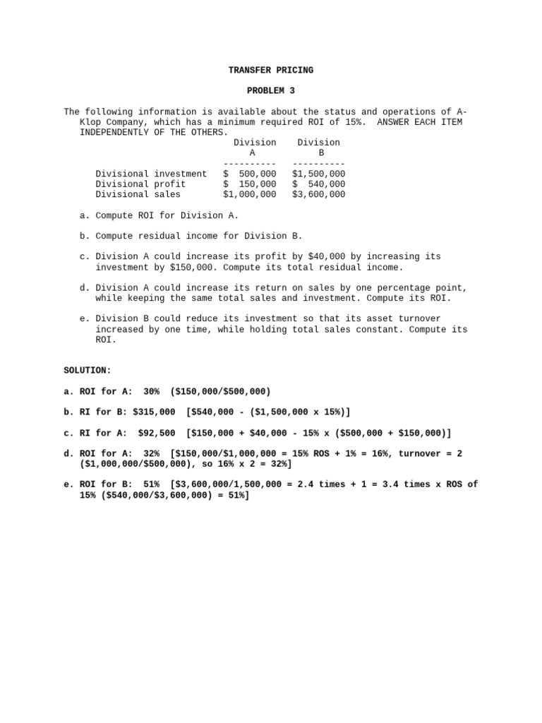 Transfer Pricing Answer Key Items 3 and 4 | PDF
