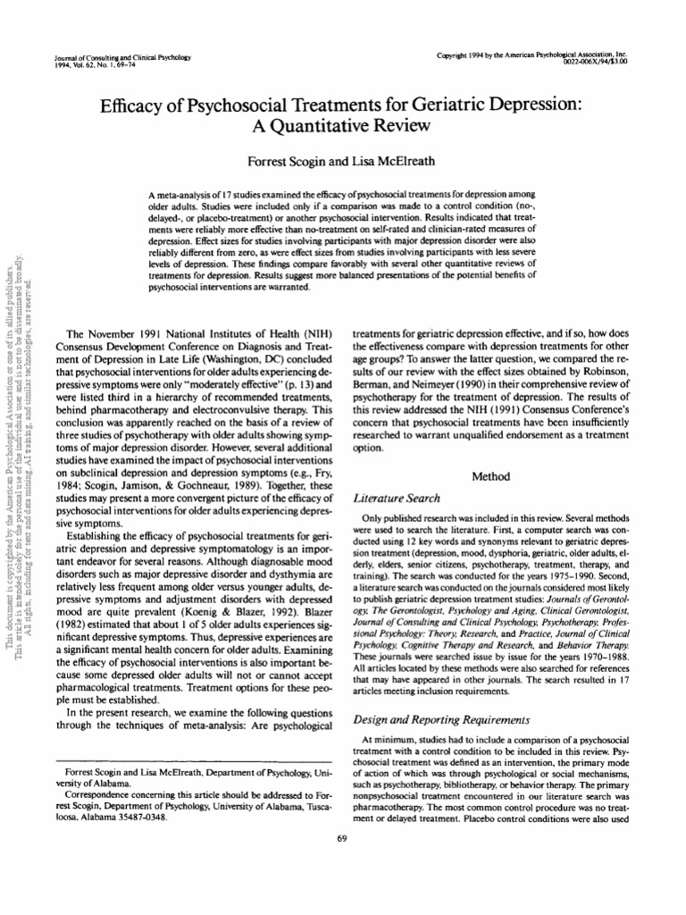 Scogin - Efficacy of Psychosocial Treatments For Geriatric | PDF ...