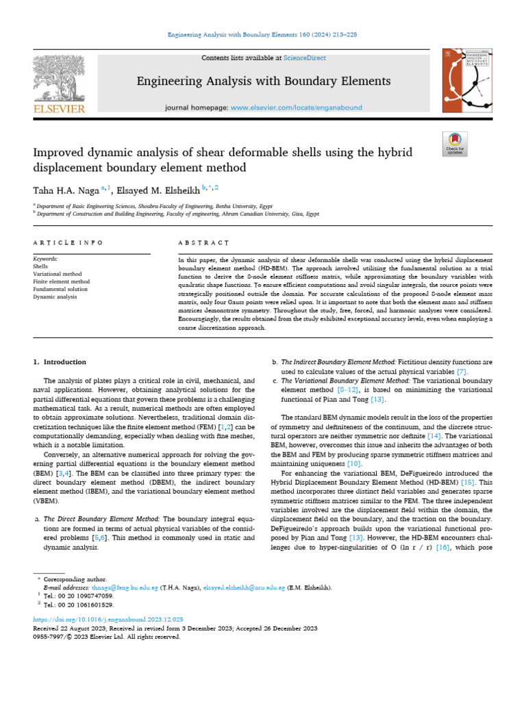 Improved Dynamic Analysis of Shear Deformable Shells Using The Hybrid ...