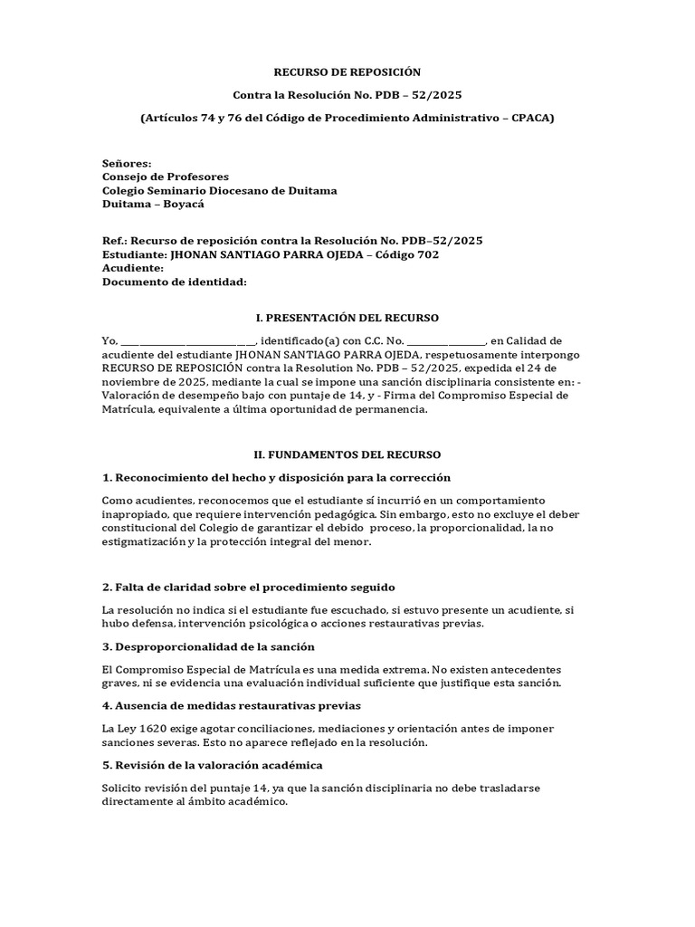 Recurso de Reposicion Jhonan Parra | PDF | Justicia | Crimen y violencia