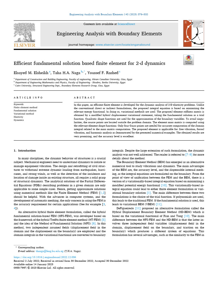 Efficient Fundamental Solution Based Finite Element For 2d Dynamic ...