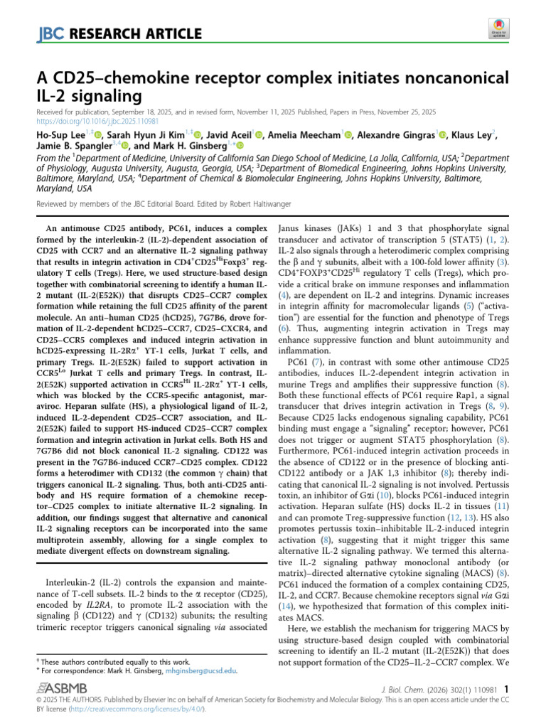 A CD25-Chemokine Receptor Complex Initiates Noncan | PDF | Interleukin ...