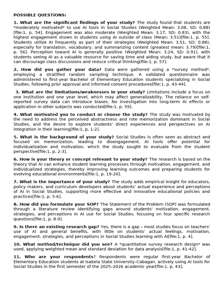 Possible Questions Nganii | PDF | Survey Methodology | Artificial ...
